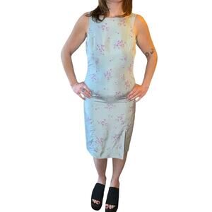 Vintage silk gorgeous pale icey blue square neck 90s shift dress